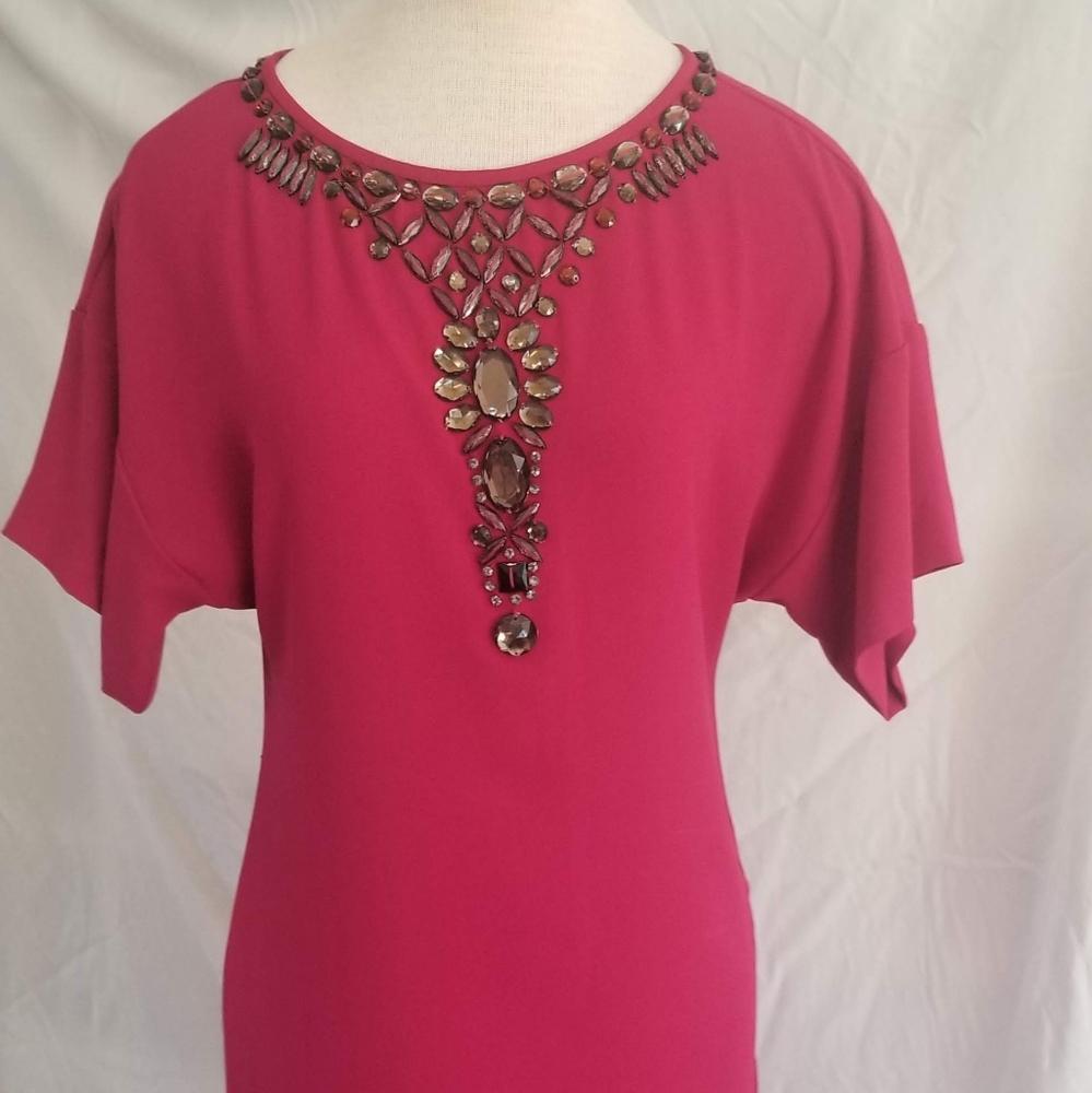 fushia, beaded in front dress with aline style